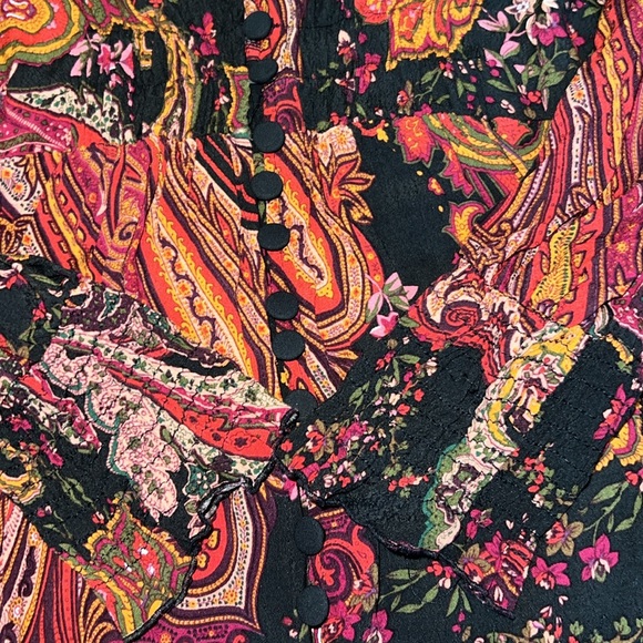 NWOT Zara paisley print smocked a neck button down dress Size XS - Picture 8 of 12